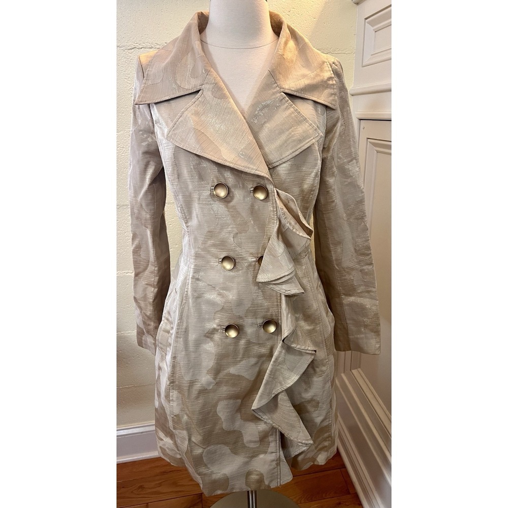 Arden‎ B Gold Jacket Trench Coat Long Sleeve Button Up Womens Size Small
